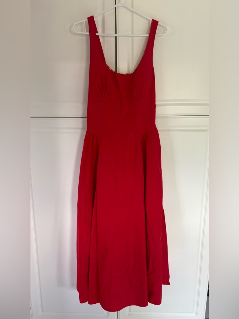 Abercrombie & Fitch Red Midi Scoop-Neck A-Line Dress